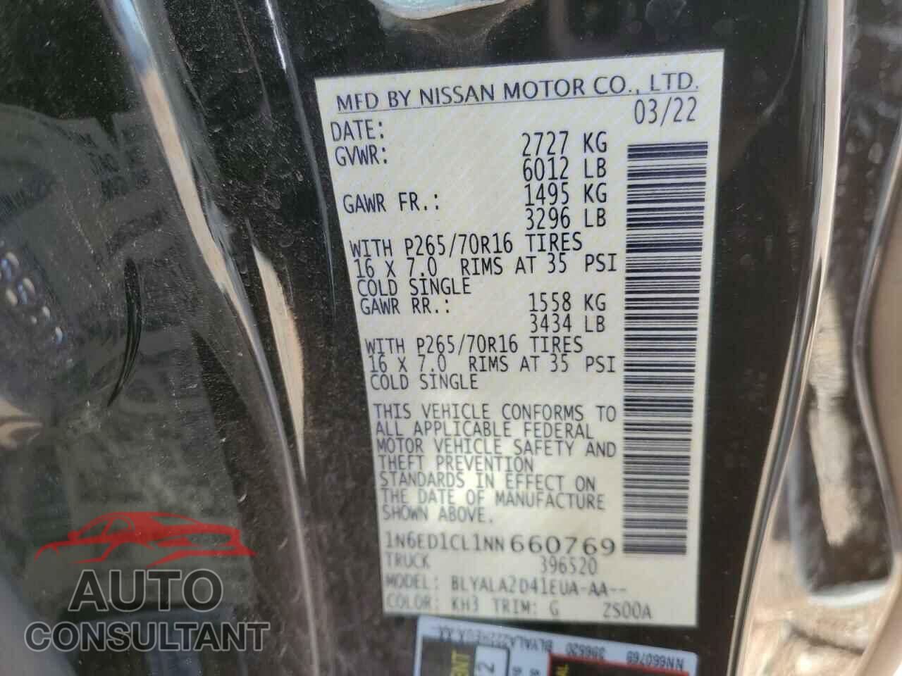 NISSAN FRONTIER 2022 - 1N6ED1CL1NN660769