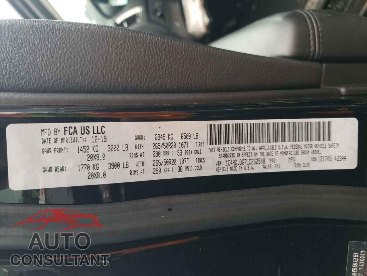 DODGE DURANGO 2020 - 1C4RDJDG7LC252548