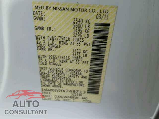 NISSAN FRONTIER 2015 - 1N6AD0EV2FN749713