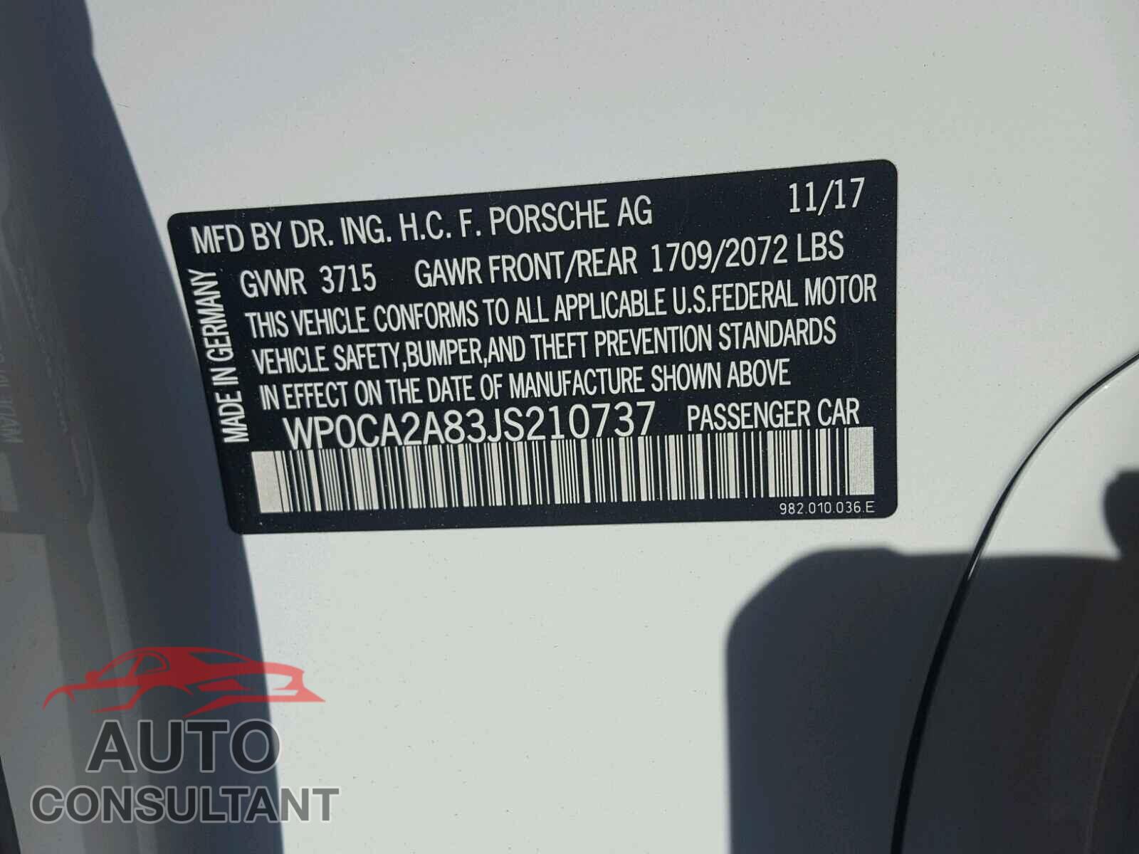 PORSCHE BOXSTER 2018 - WP0CA2A83JS210737