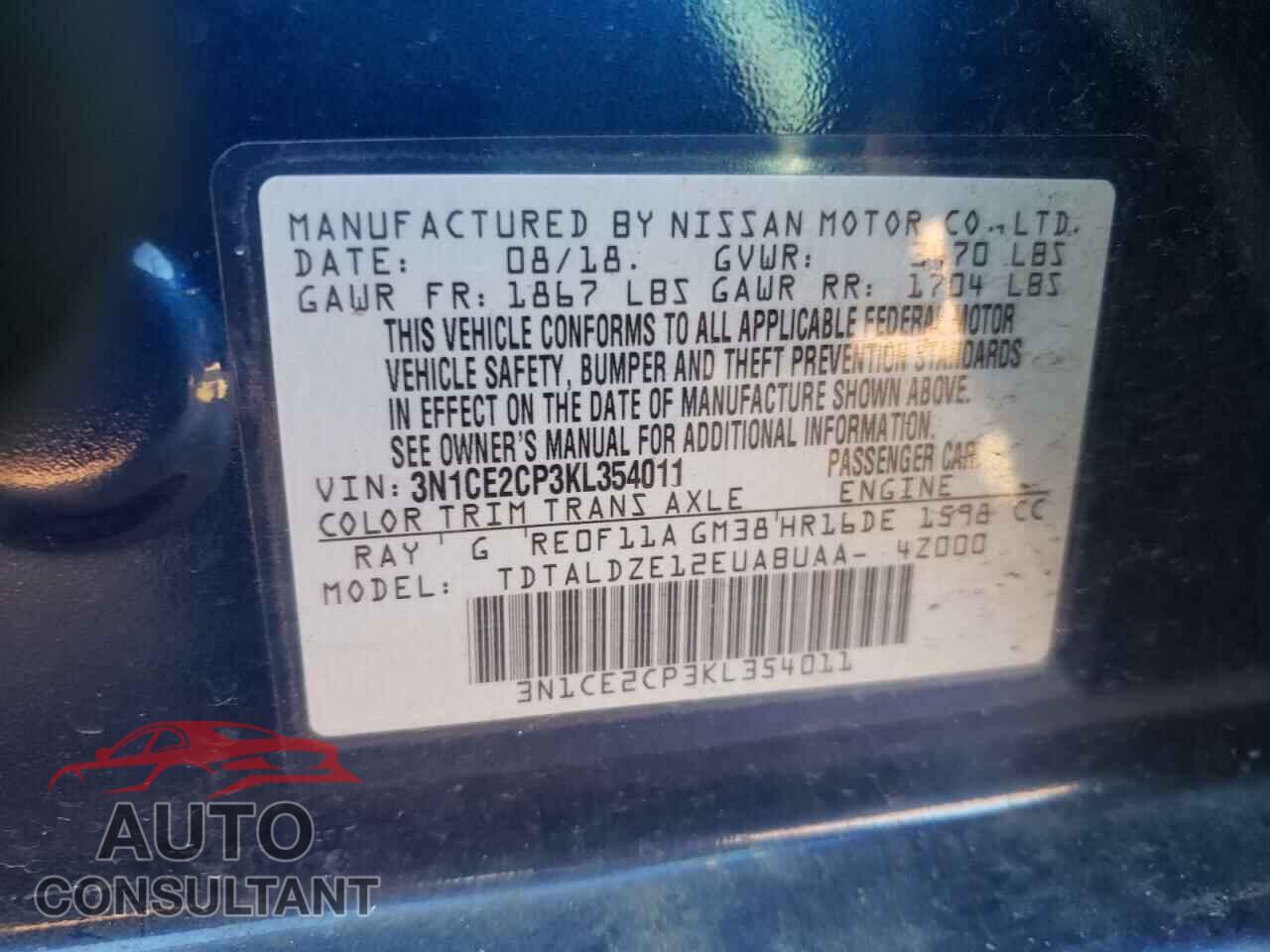 NISSAN VERSA 2019 - 3N1CE2CP3KL354011