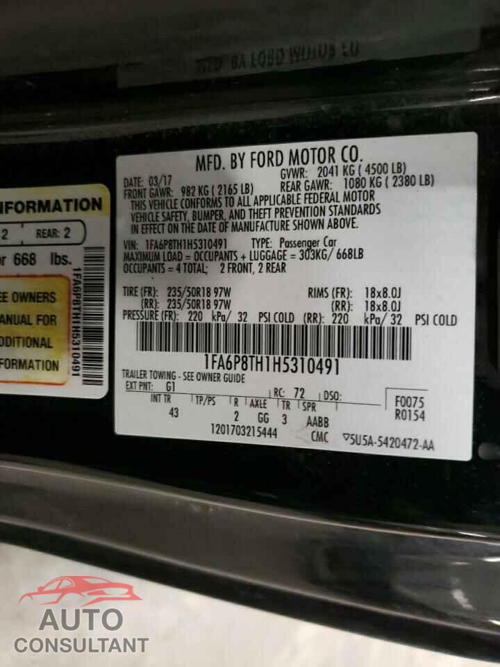 FORD MUSTANG 2017 - 1FA6P8TH1H5310491