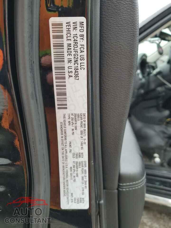 DODGE DURANGO 2022 - 1C4RDJFG2NC184367