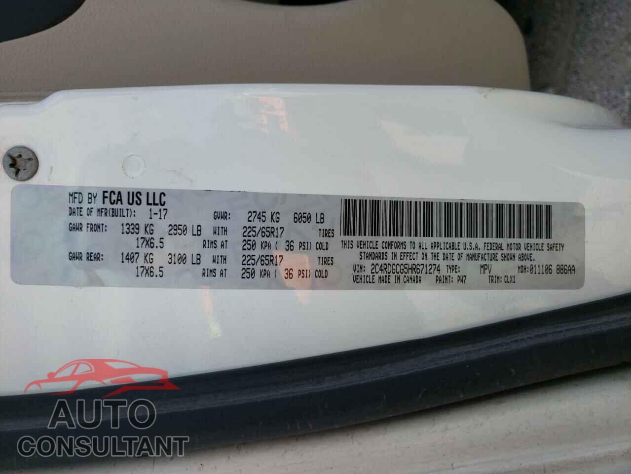 DODGE CARAVAN 2017 - 2C4RDGCG5HR671274