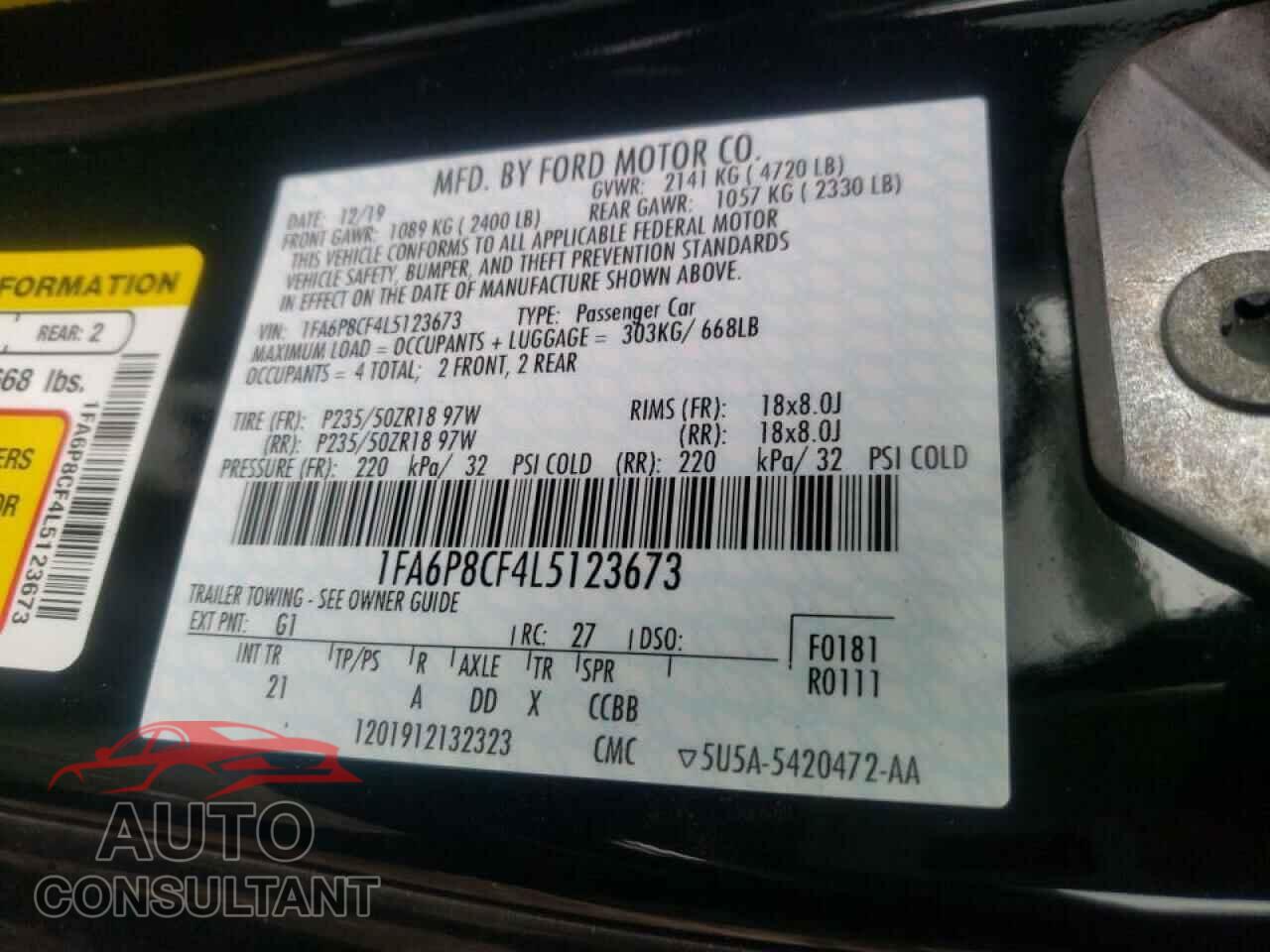 FORD MUSTANG 2020 - 1FA6P8CF4L5123673