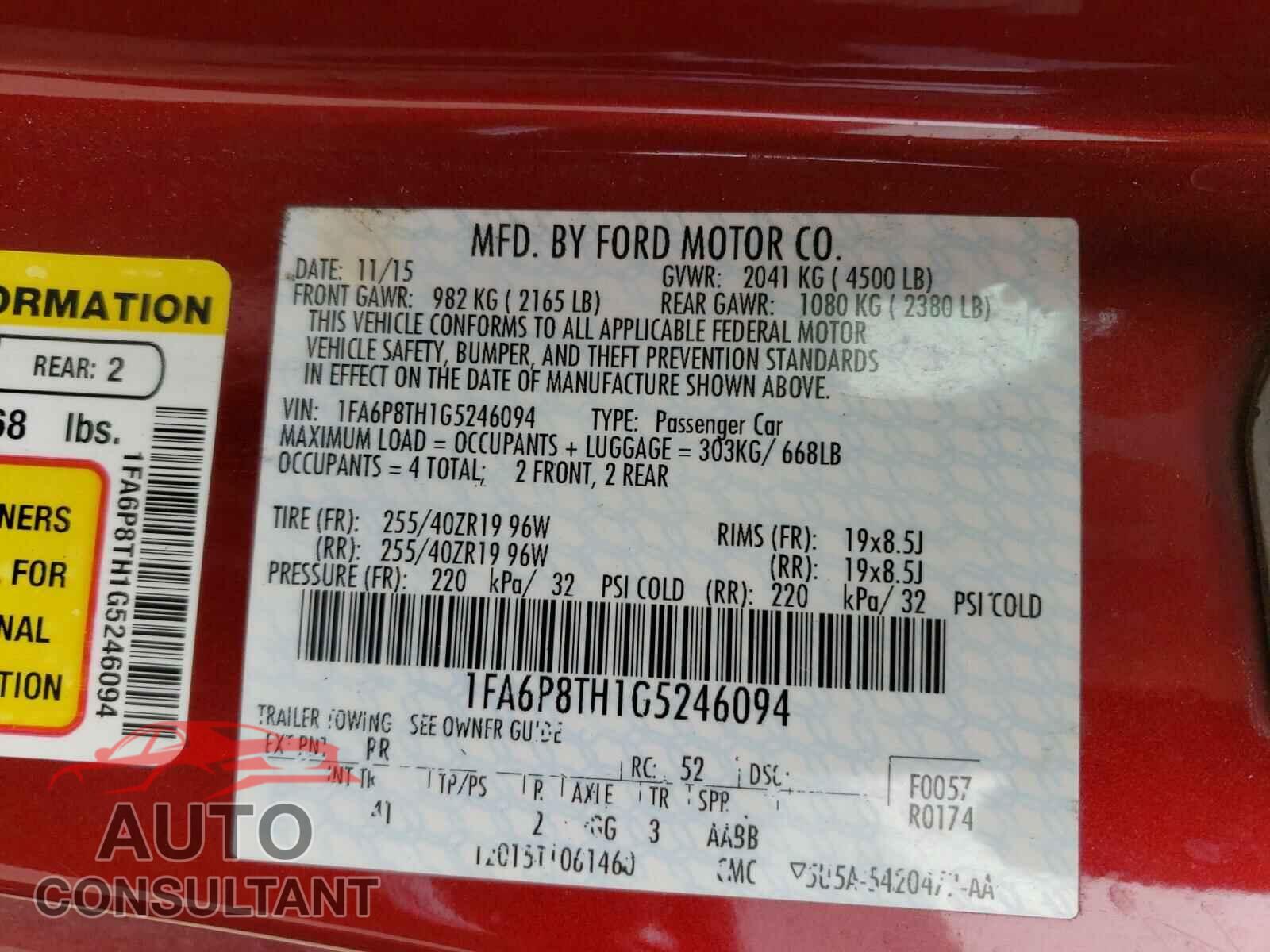 FORD MUSTANG 2016 - 1FA6P8TH1G5246094