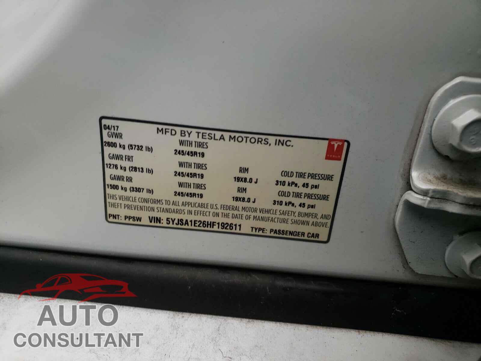 TESLA MODEL S 2017 - 5YJSA1E26HF192611