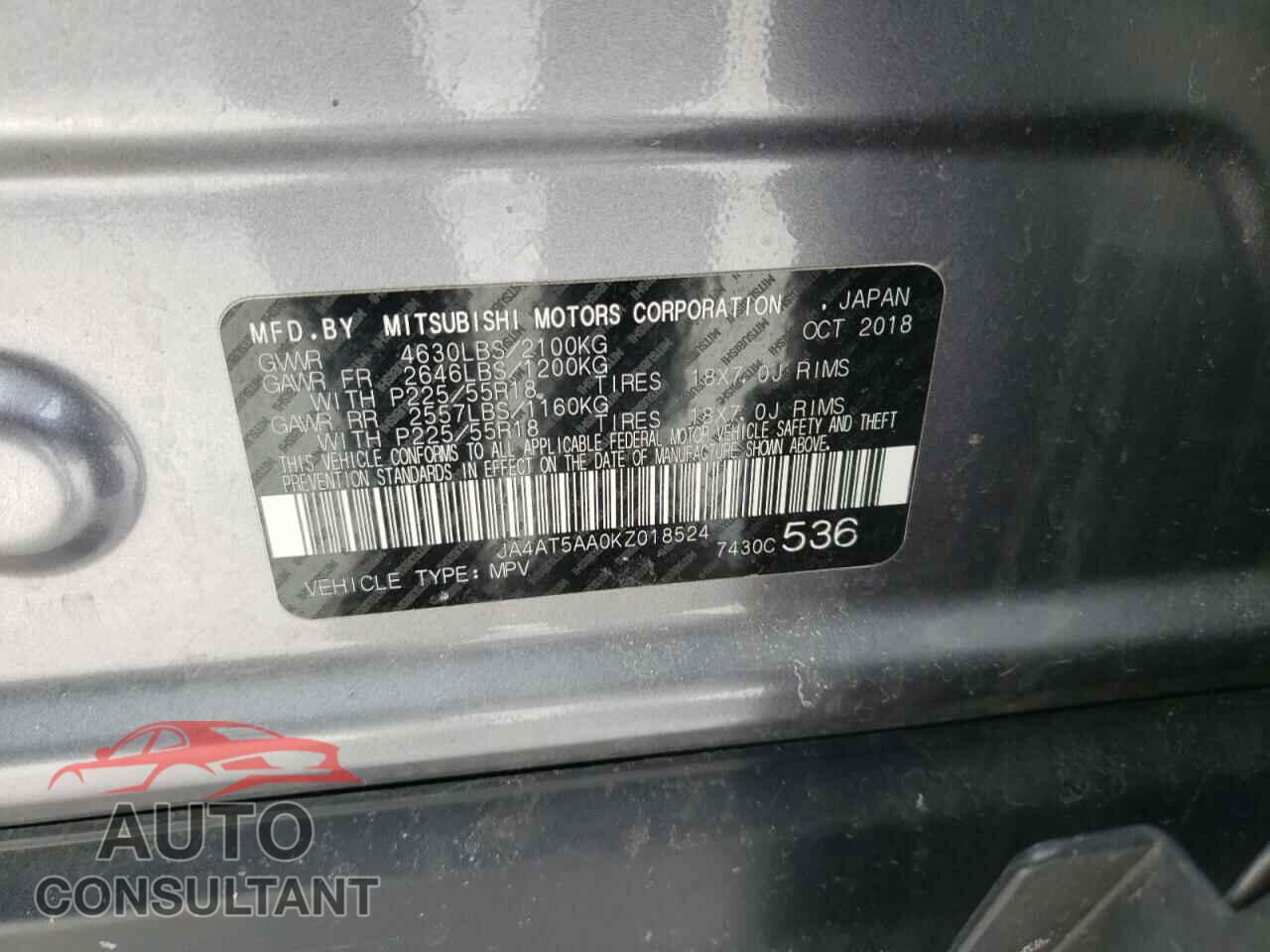 MITSUBISHI ECLIPSE 2019 - JA4AT5AA0KZ018524