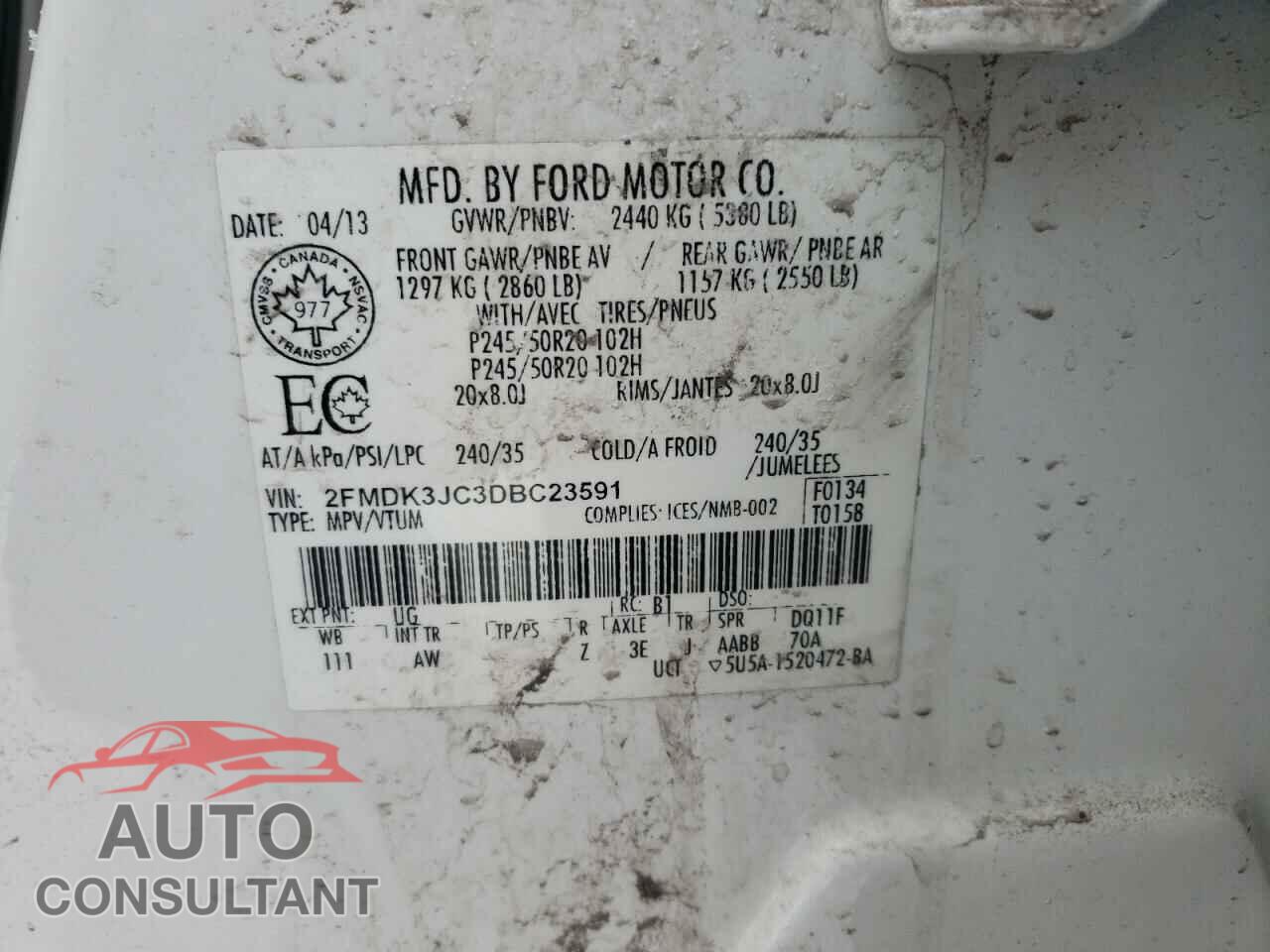 FORD EDGE 2013 - 2FMDK3JC3DBC23591