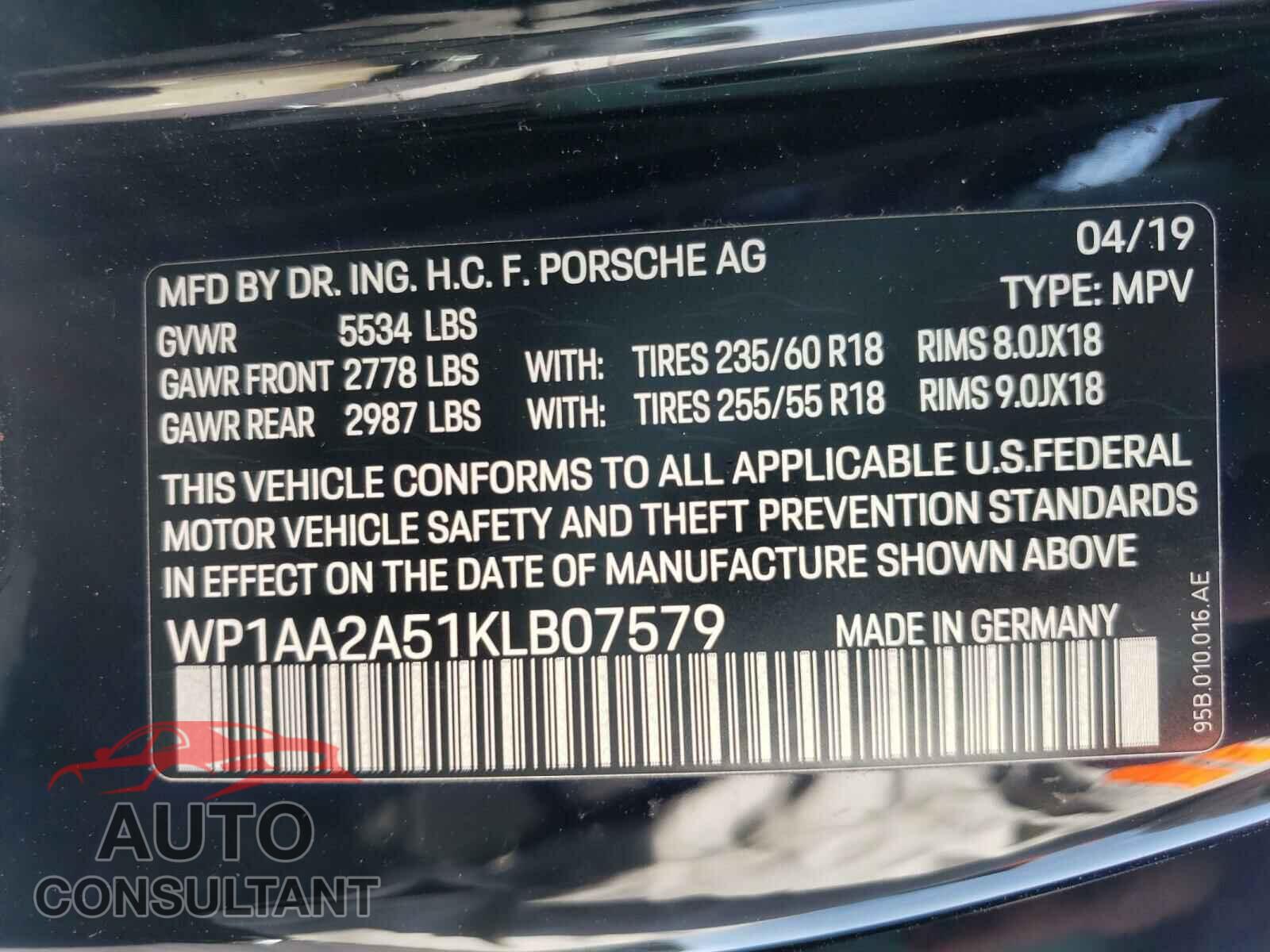 PORSCHE MACAN 2019 - WP1AA2A51KLB07579