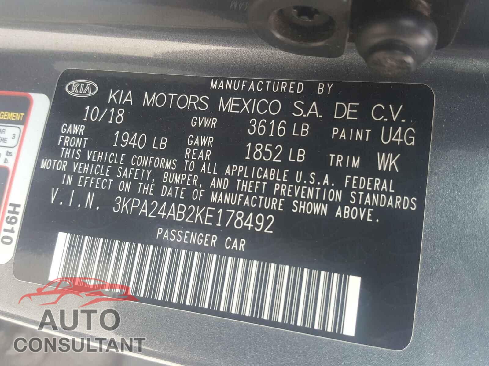 KIA RIO 2019 - 3KPA24AB2KE178492