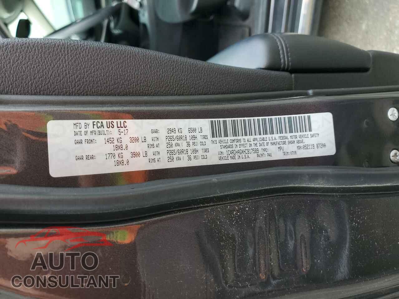 DODGE DURANGO 2017 - 1C4RDHAGXHC917589