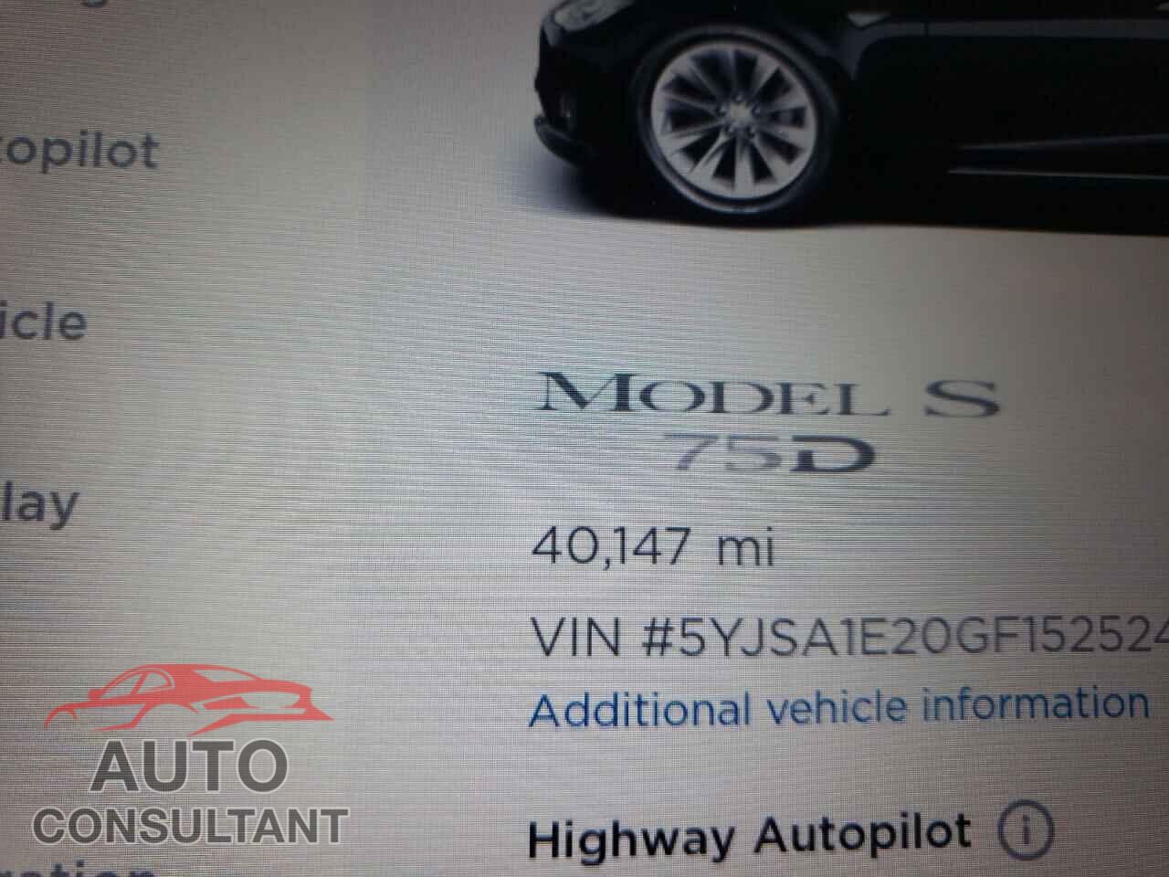 TESLA MODEL S 2016 - 5YJSA1E20GF152524