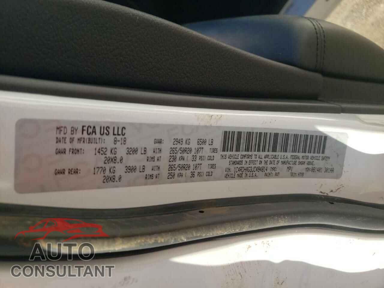 DODGE DURANGO 2018 - 1C4RDHAG3JC494814