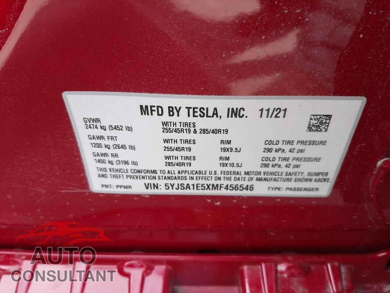 TESLA MODEL S 2021 - 5YJSA1E5XMF456546