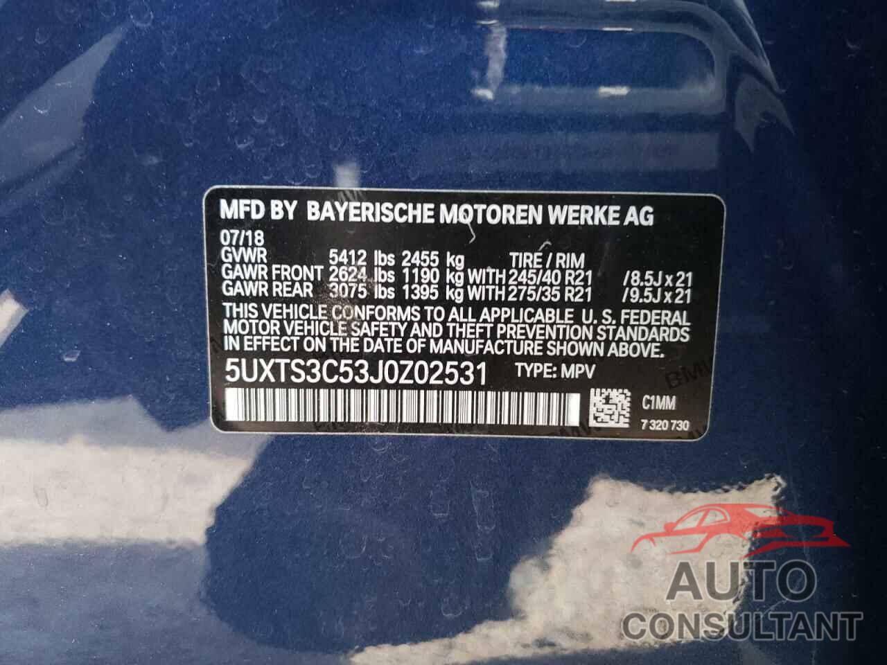 BMW X3 2018 - 5UXTS3C53J0Z02531