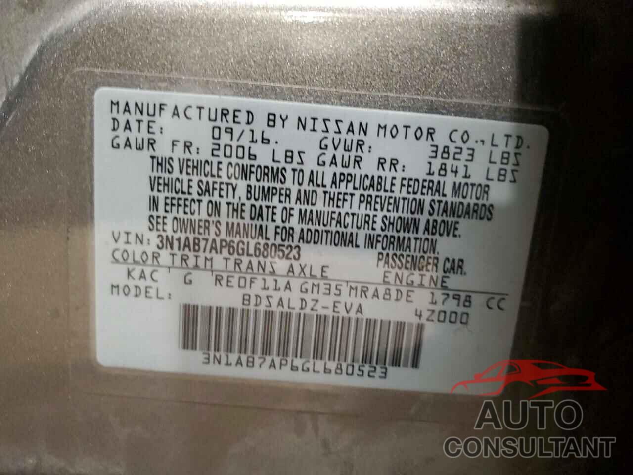 NISSAN SENTRA 2016 - 3N1AB7AP6GL680523