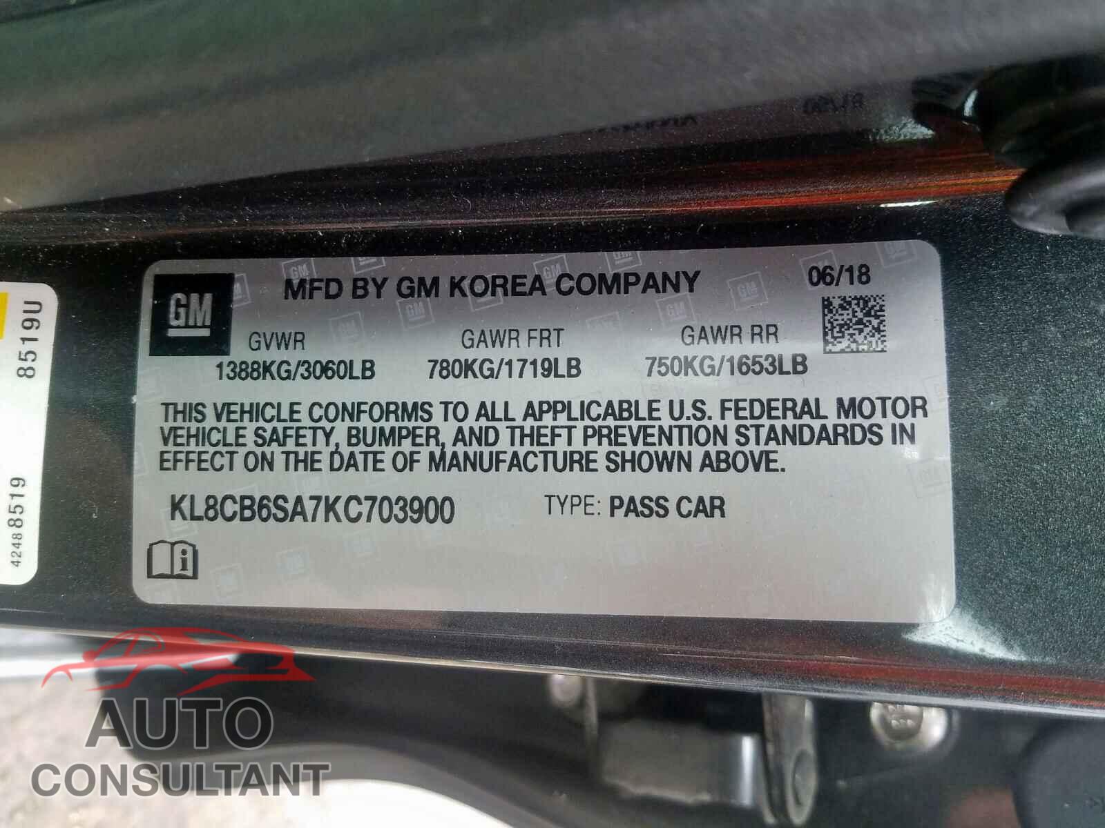 CHEVROLET SPARK 2019 - KL8CB6SA7KC703900