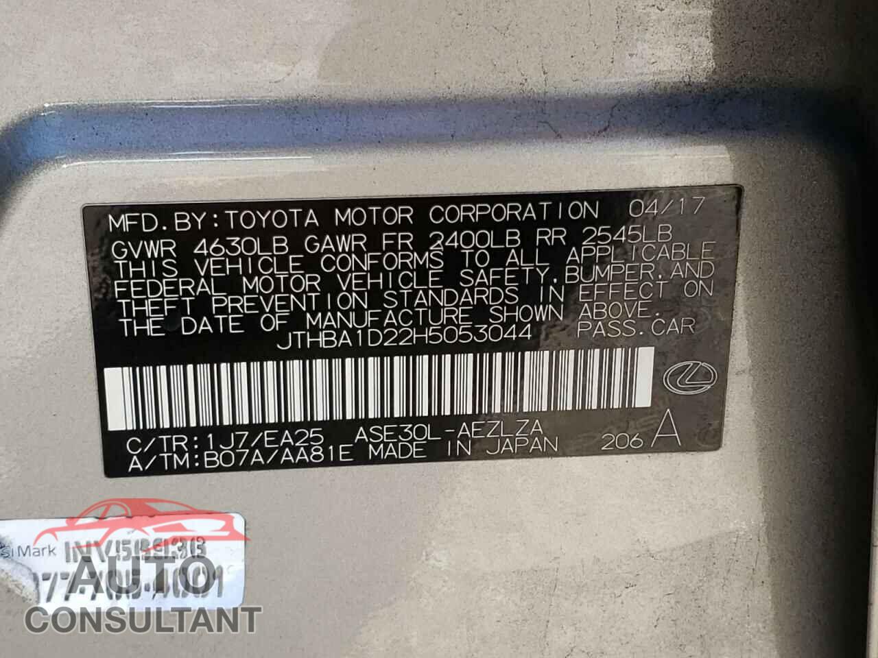 LEXUS IS 2017 - JTHBA1D22H5053044