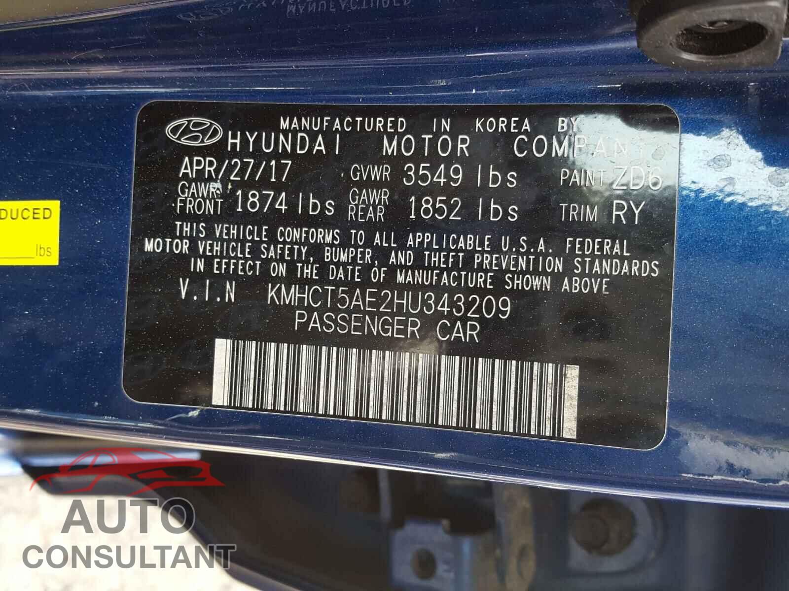 HYUNDAI ACCENT 2017 - KMHCT5AE2HU343209