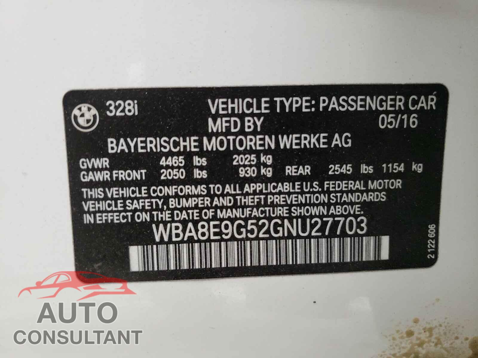 BMW 3 SERIES 2016 - WBA8E9G52GNU27703