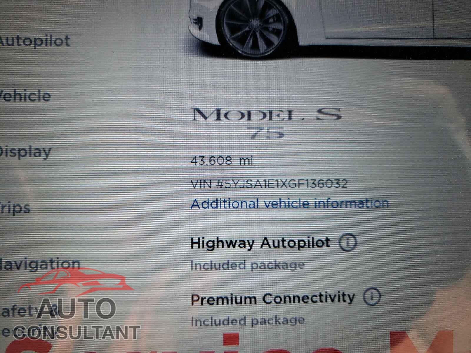 TESLA MODEL S 2016 - 5YJSA1E1XGF136032