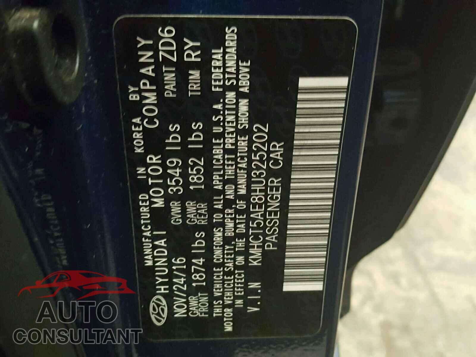 HYUNDAI ACCENT 2017 - KMHCT5AE8HU325202