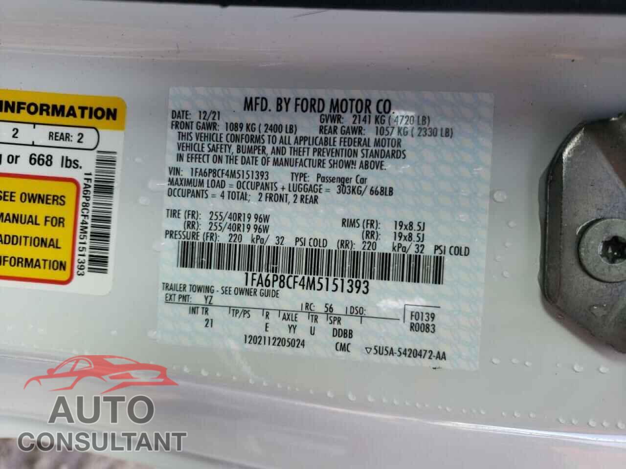 FORD MUSTANG 2021 - 1FA6P8CF4M5151393