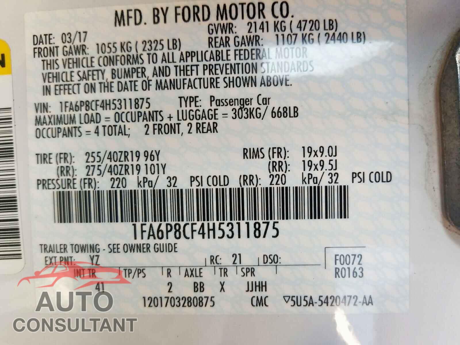 FORD MUSTANG 2017 - KNMAT2MT4LP531242