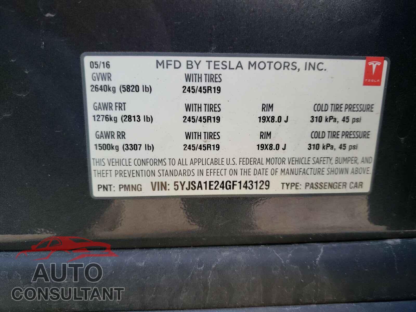 TESLA MODEL S 2016 - 5YJSA1E24GF143129