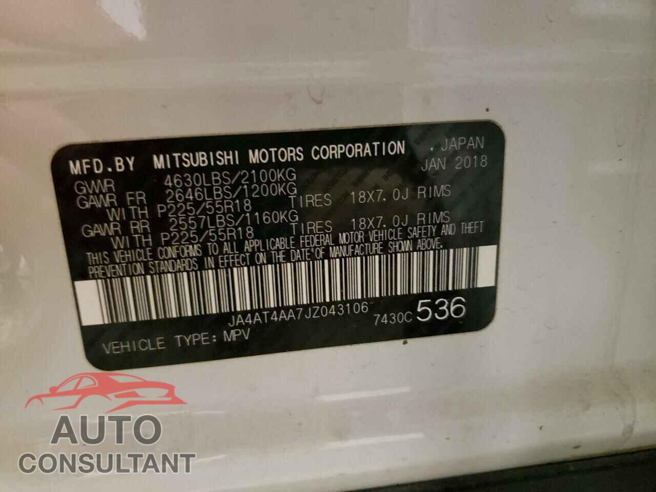 MITSUBISHI ECLIPSE 2018 - JA4AT4AA7JZ043106