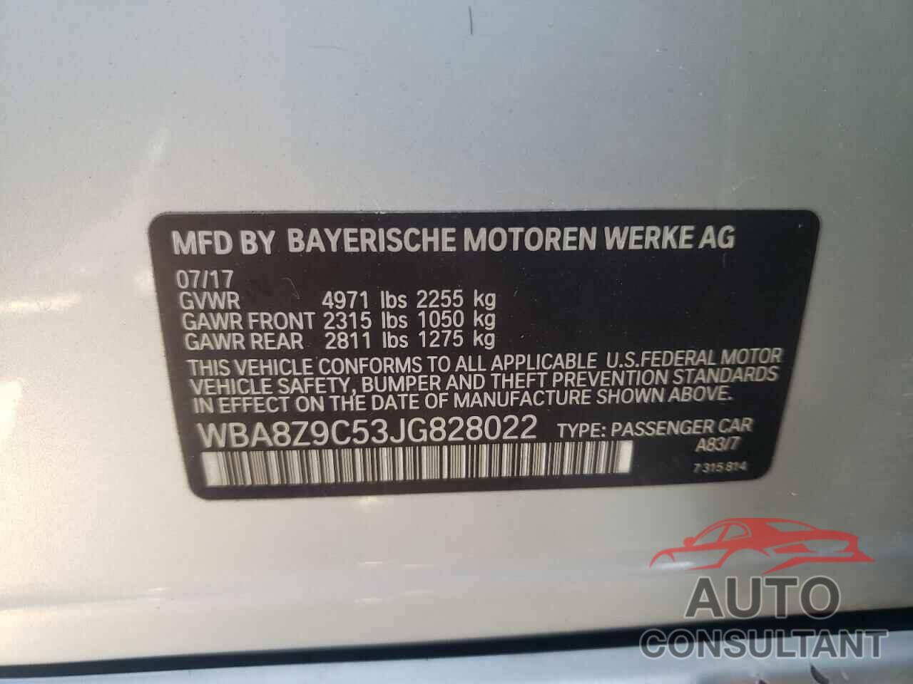 BMW 3 SERIES 2018 - WBA8Z9C53JG828022