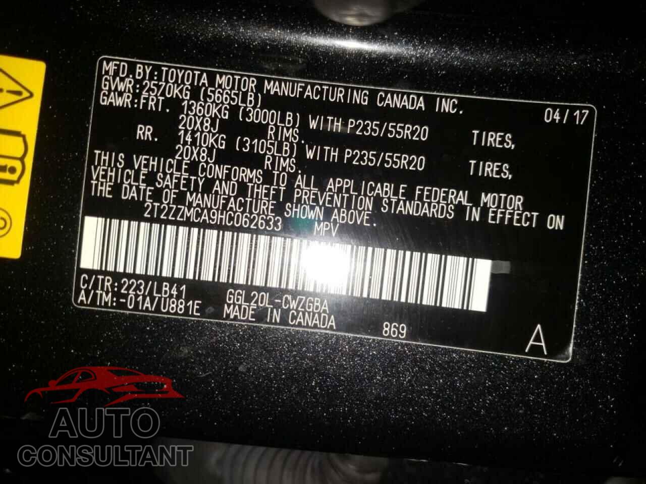 LEXUS RX350 2017 - 2T2ZZMCA9HC062633