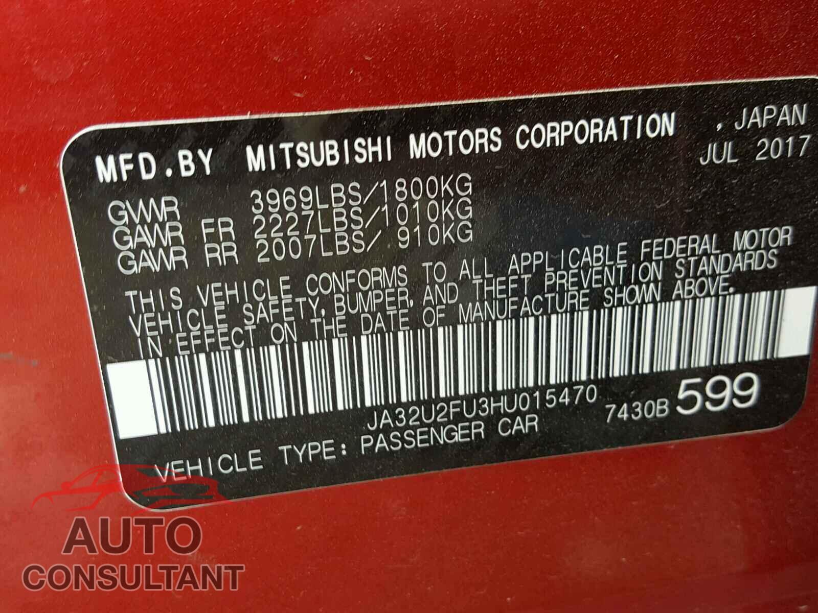 MITSUBISHI LANCER 2017 - JA32U2FU3HU015470