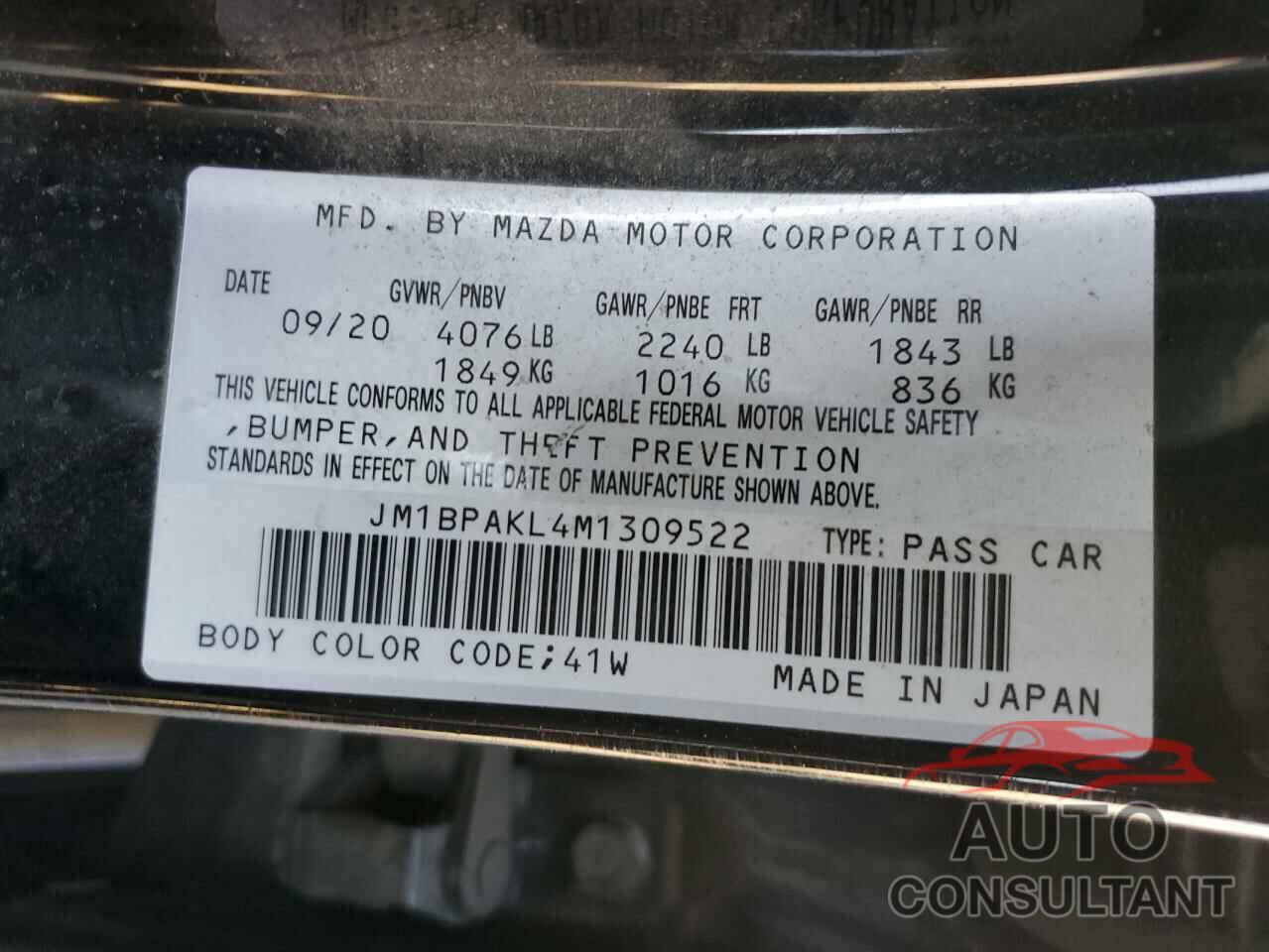 MAZDA 3 2021 - JM1BPAKL4M1309522