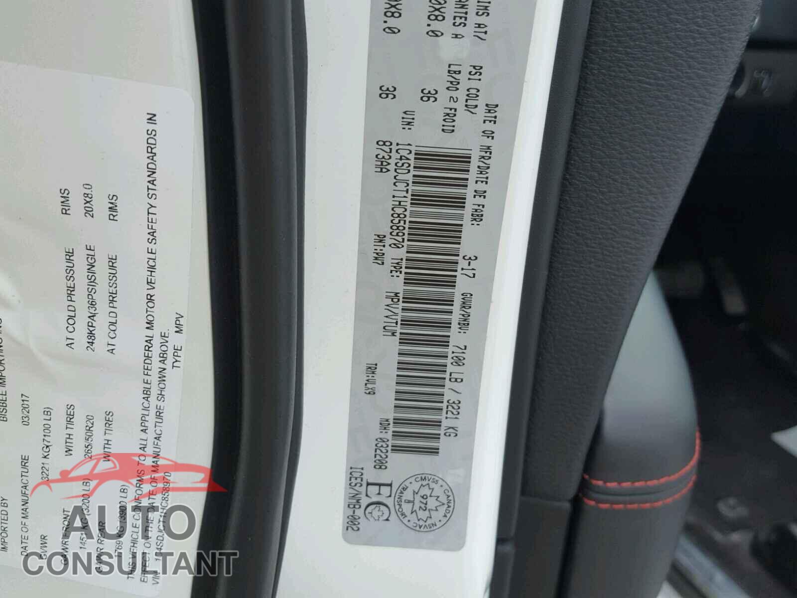 DODGE DURANGO 2017 - 1C4SDJCT1HC858970