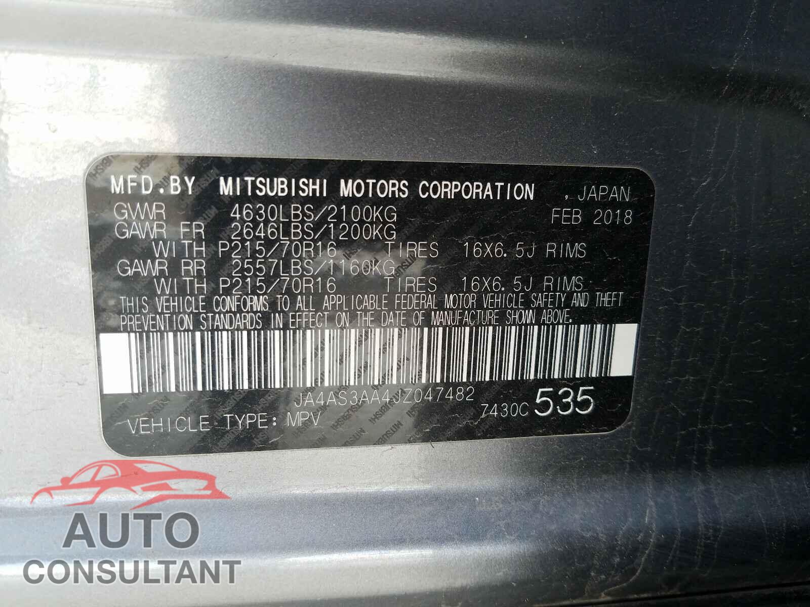 MITSUBISHI ECLIPSE 2018 - JA4AS3AA4JZ047482