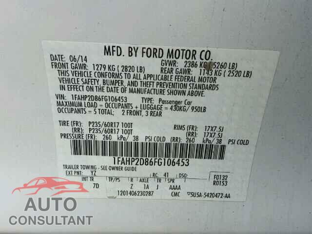 FORD TAURUS 2015 - 1FAHP2D86FG106453