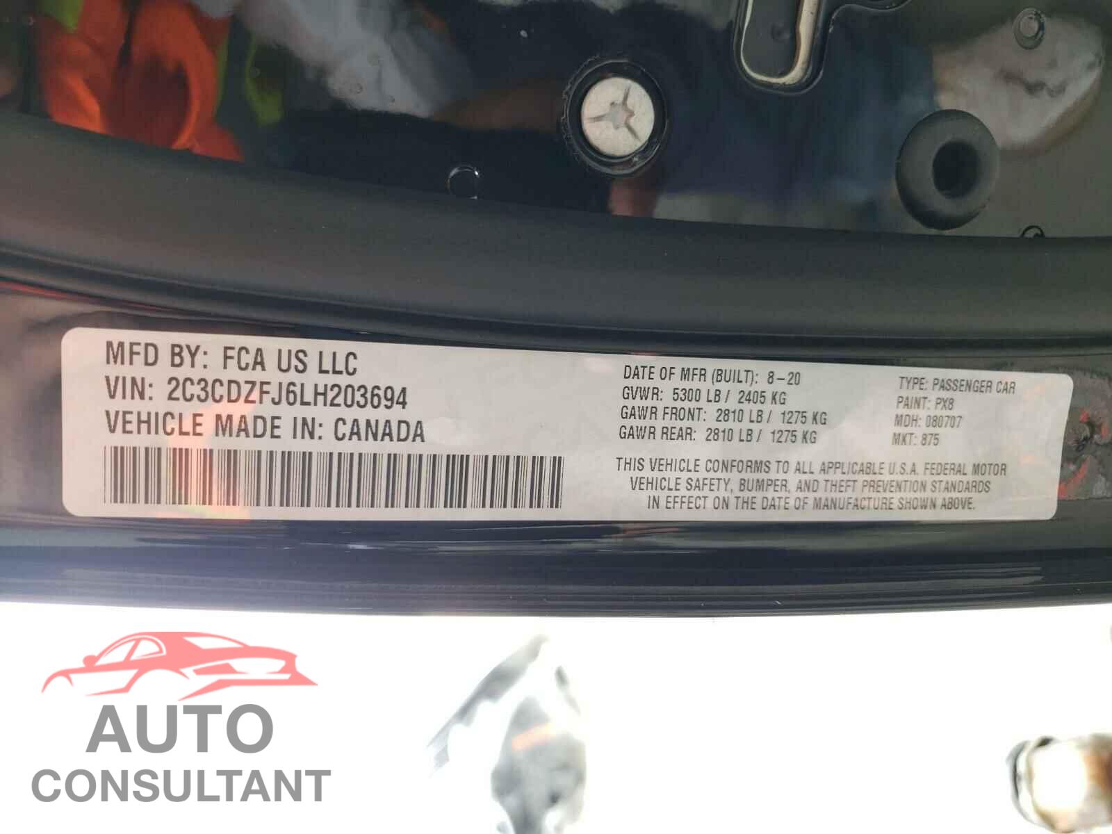 DODGE CHALLENGER 2020 - 2C3CDZFJ6LH203694
