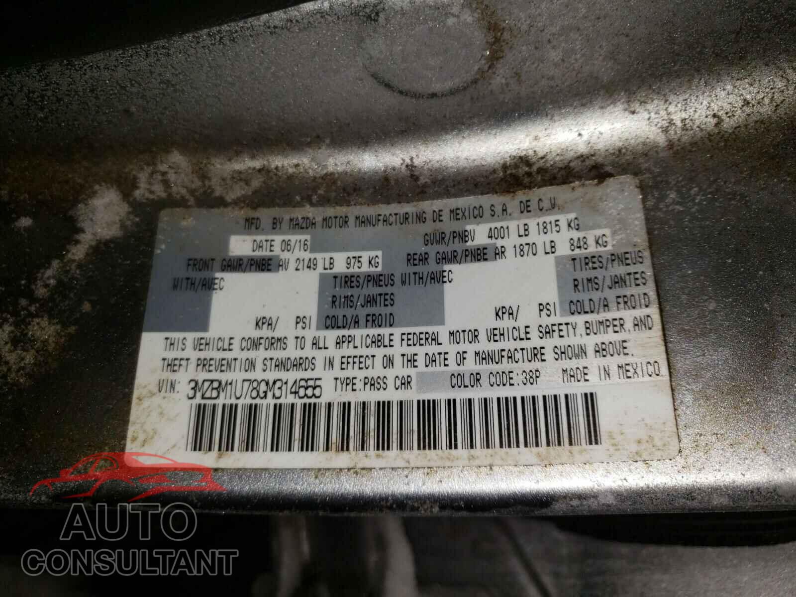 MAZDA 3 2016 - 3MZBM1U78GM314655