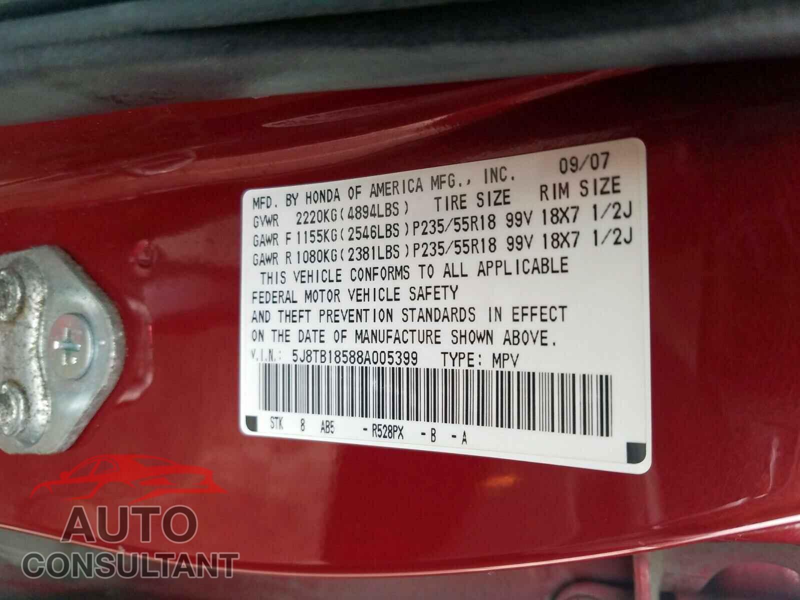 ACURA RDX TECHNO 2008 - 2C3CDZAG3JH333831