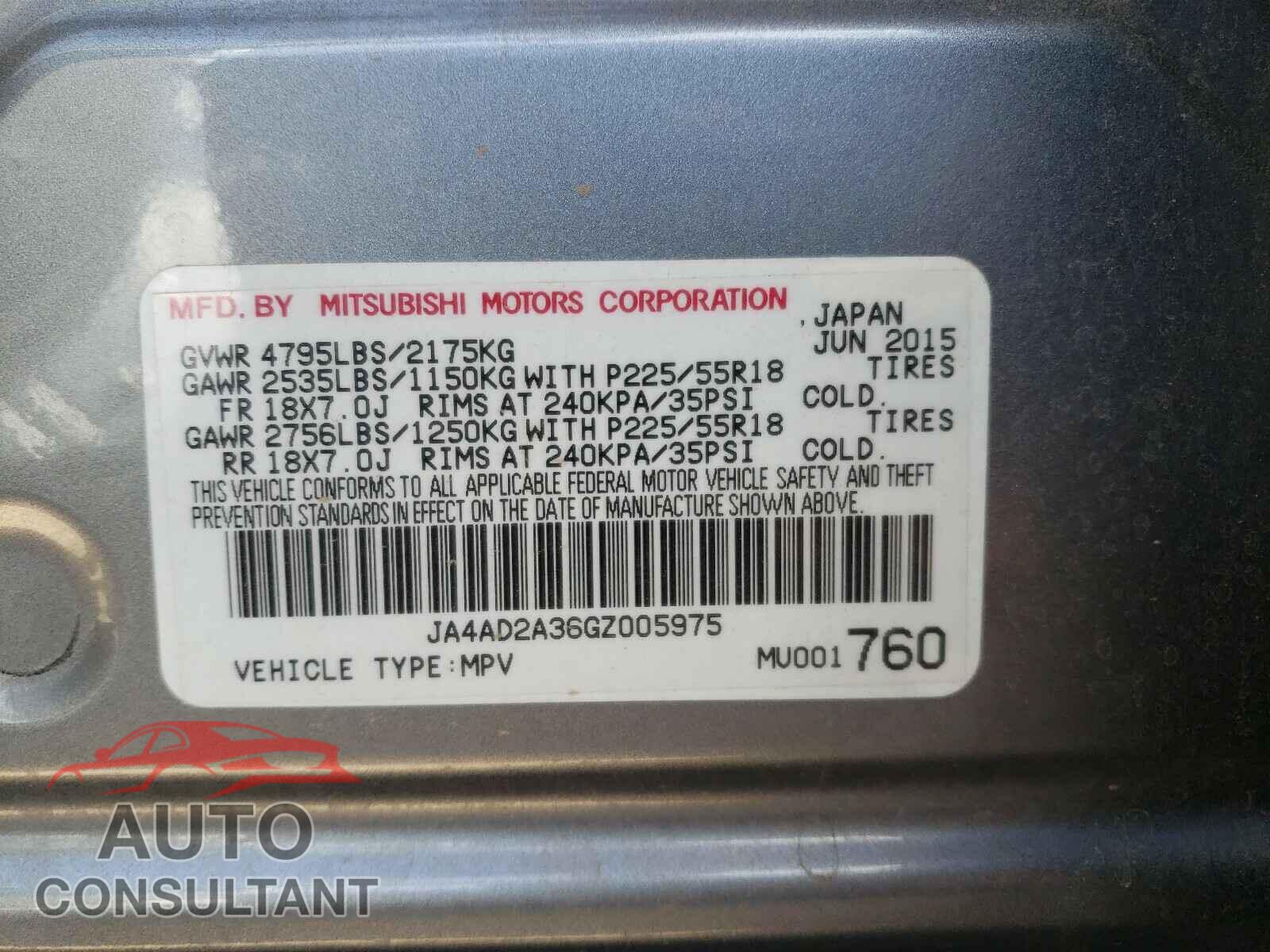 MITSUBISHI OUTLANDER 2016 - JA4AD2A36GZ005975