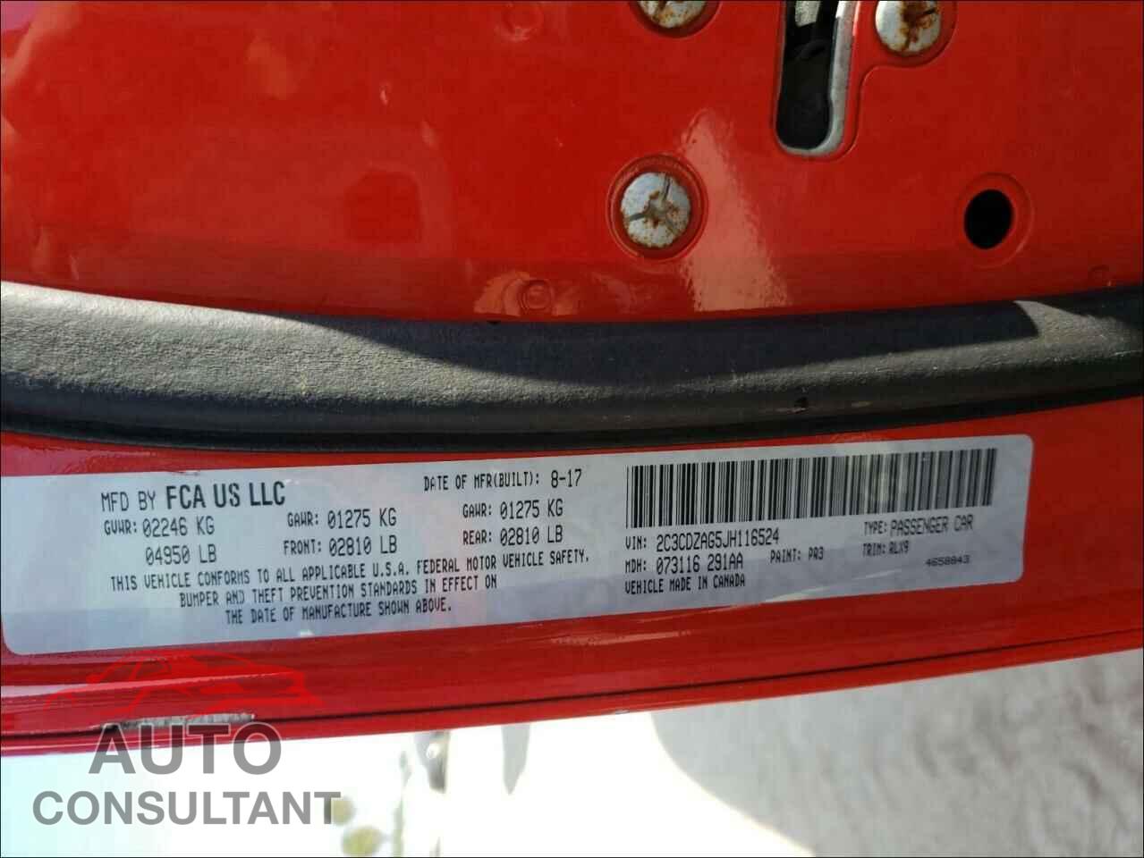 DODGE CHALLENGER 2018 - 2C3CDZAG5JH116524