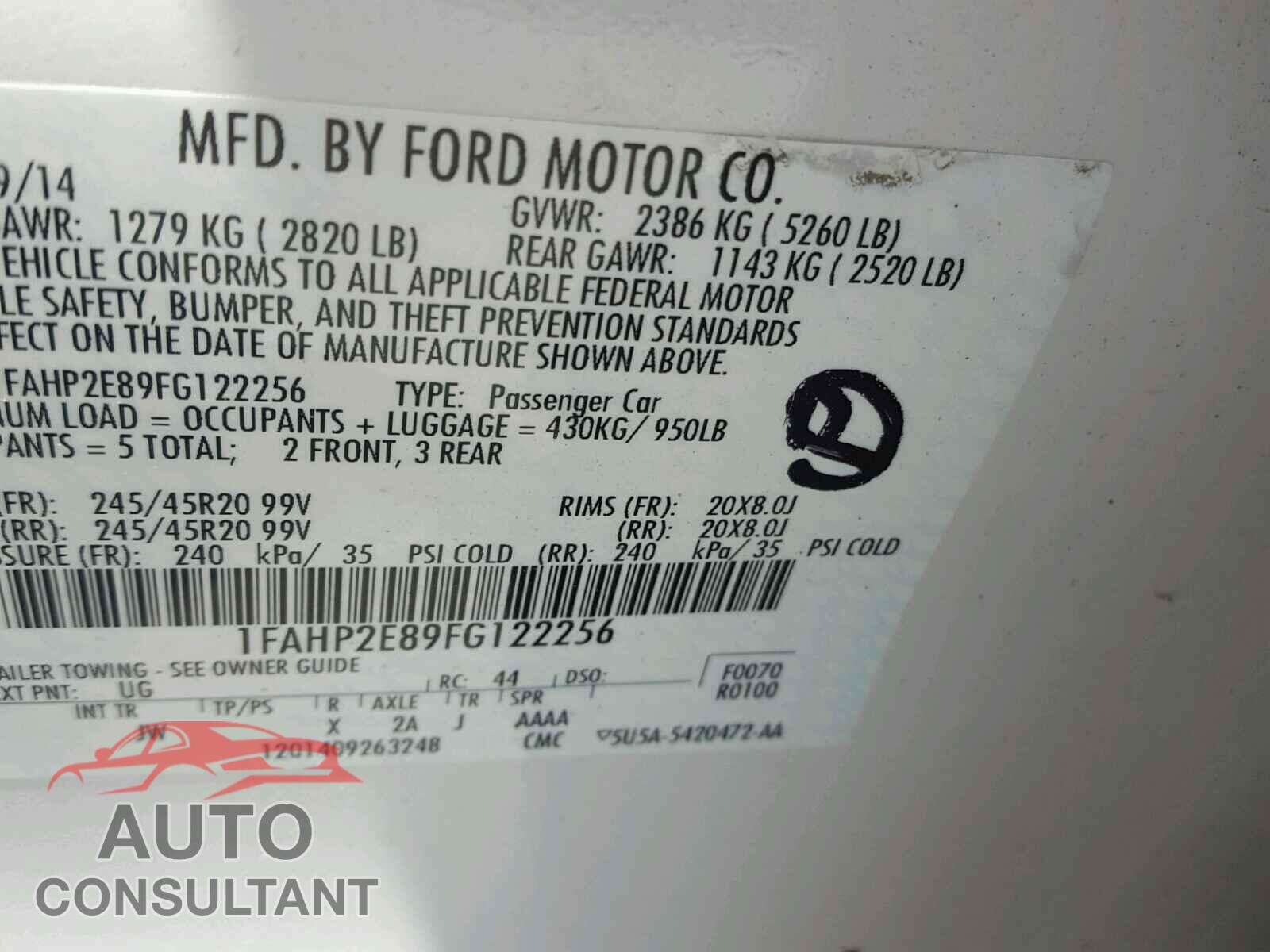 FORD TAURUS 2015 - 1FAHP2E89FG122256
