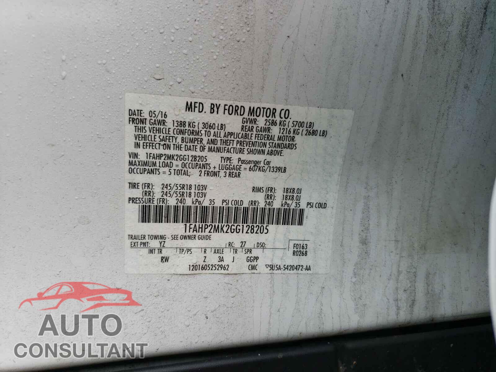 FORD TAURUS 2016 - 1FAHP2MK2GG128205
