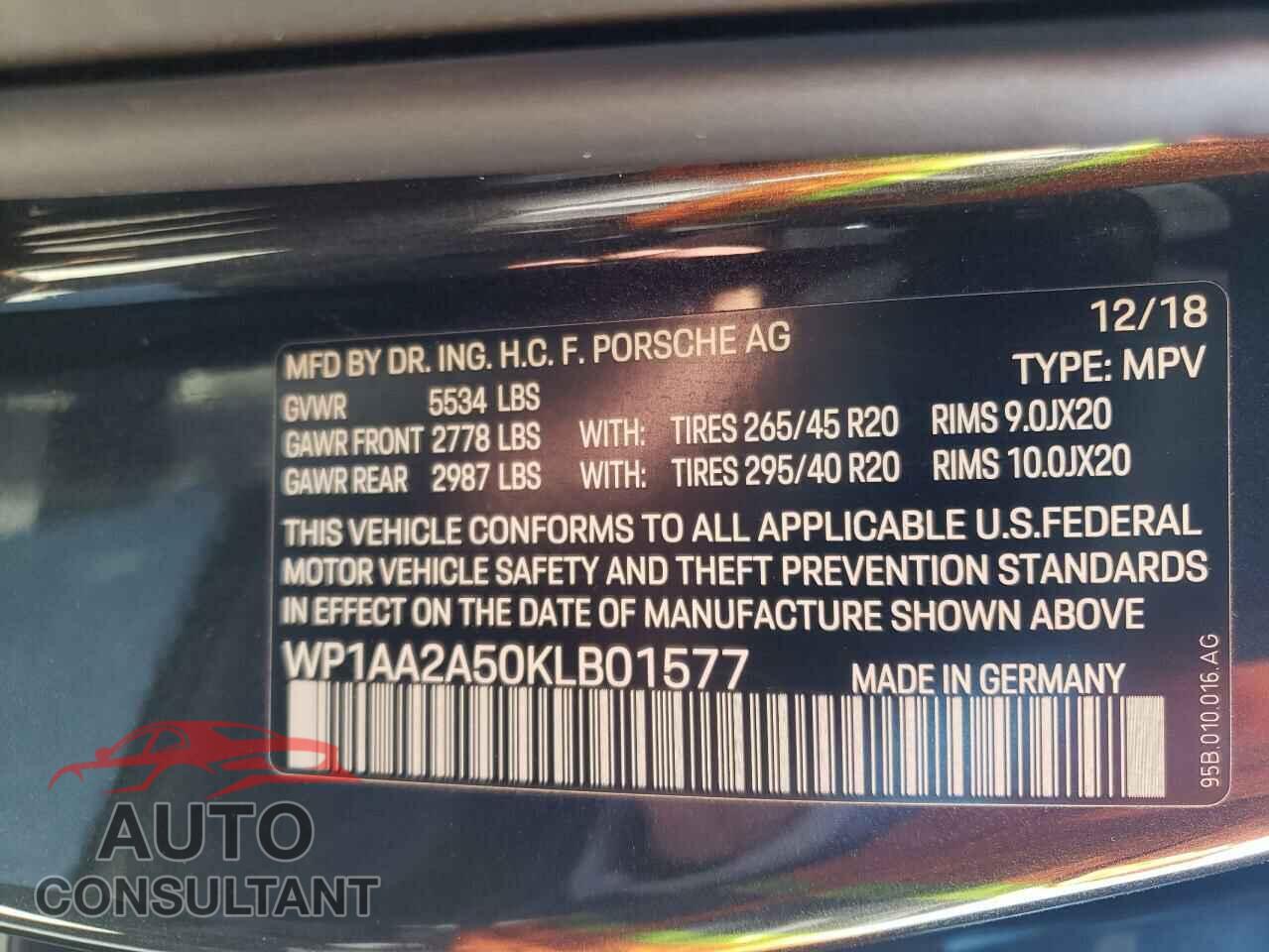 PORSCHE MACAN 2019 - WP1AA2A50KLB01577