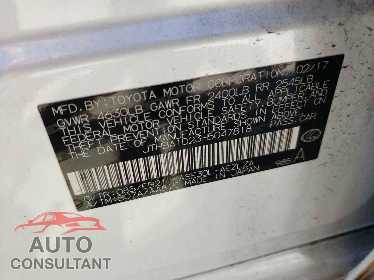 LEXUS IS 2017 - JTHBA1D23H5047818