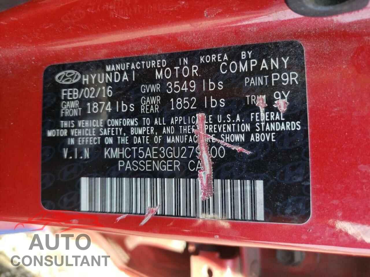 HYUNDAI ACCENT 2016 - KMHCT5AE3GU279700