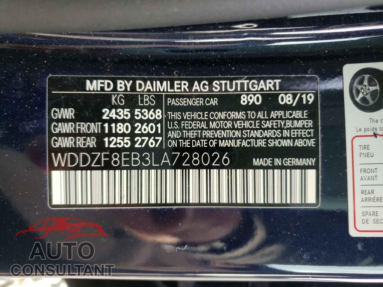 MERCEDES-BENZ E CLASS 2020 - WDDZF8EB3LA728026