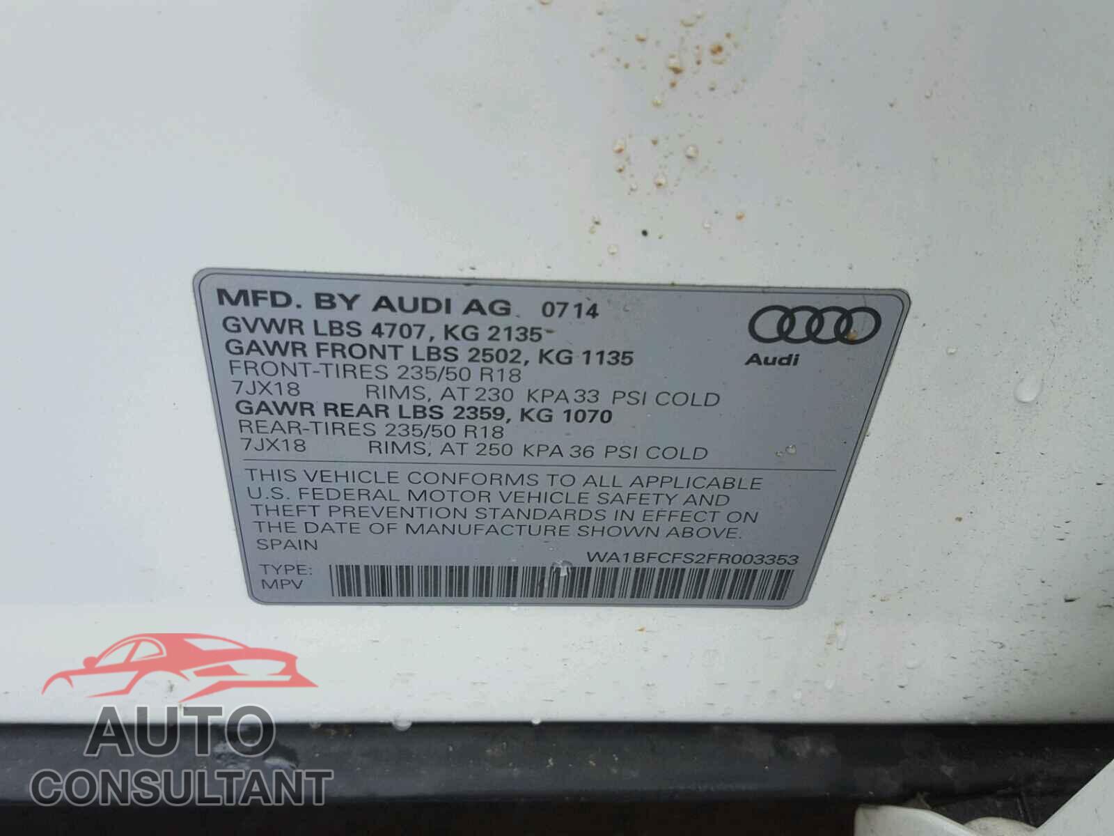 AUDI Q3 2015 - WA1BFCFS2FR003353